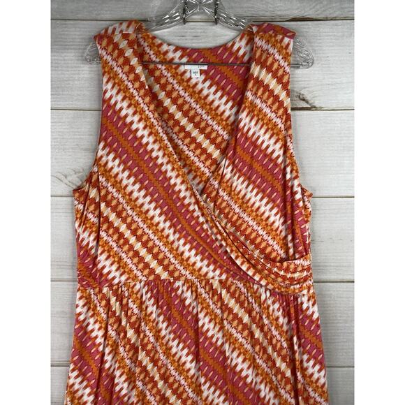J Jill Maxi Dress Womens XL Faux Wrap Orange Colorful Boho Sleeveless Knit - Picture 2 of 10